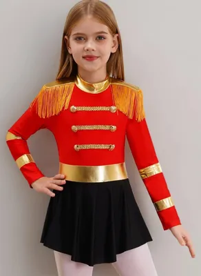 Productafbeelding van Kinderkostuum: Ringmeester, maat 122-128. Kleuren: rood, goud, zwart. Geschikt voor: circusdirecteur, showgirl, jumpsuit, feest, Halloween, carnaval, show, Fasching