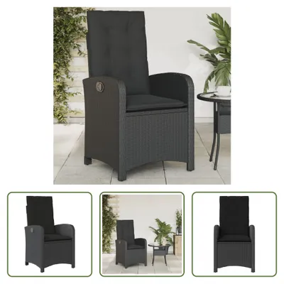 Obrázok produktu pre The Living Store Záhradné kreslo nastaviteľné s vankúšom Black Poly Rattan