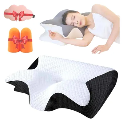 Produktbild von Lunava Kissen, ergonomisches Kopfkissen, orthopädisches Kopfkissen gegen Nackenschmerzen und Verspannungen, für Seitenschläfer, Rückenschläfer und Bauchschläfer (Grau)
