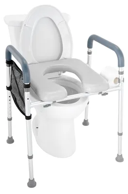 Produktbild von VEVOR Erhöhter Toilettensitz, 7-fache Höhenverstellung 490 - 640 mm, 158,7 kg Tragfähigkeit, mit gepolstertem Aluminiumrahmen, universeller Toilettensitzerhöher, für Senioren, Behinderte, Schwangere, medizinisch, Freistehender Typ mit vier Beinen