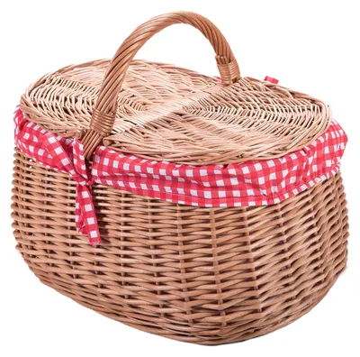 Image de Panier à pique-nique en osier pour le coffre de voiture, avec garniture standard, motif à carreaux rouges et blancs K01