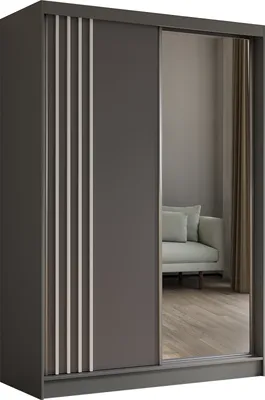 Produktbild von Masseno Schiebetürenschrank NELVIA 150 cm Kleiderschrank Schlafzimmer Schrank 2-türig mit Spiegel und Lamellen Grau