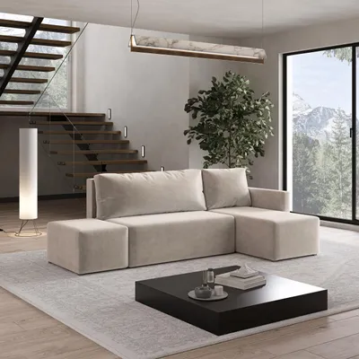 Produktbild von Masseno Ecksofa VELOTTI R-S mit Schlaffunktion L-Form, Sofa mit Bettkasten, Wohnzimmersofa, Couch, Soffa, Bettsofa, Couchgarnitur- Beige, PAROS 02