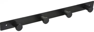 Zdjęcie produktu dla Wszystko pod kontrolą Drążek do szafy z 4 okrągłymi haczykami na ubrania Aino, szerokość 345 mm - Haczyki ścienne do przykręcenia - Haczyki na ubrania, czarna matowa stal