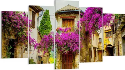 Produktbild von Bild auf Leinwand - Leinwandbild - Straße Sommer Blumen - 160x85cm - Wand Bild - Wanddeko - Leinwanddruck - Bilder - Kunstdruck - Wanddekoration - Leinwand bilder - Wandkunst - EA160x85-3589