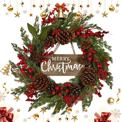 Produktbild von Weihnachtskränze und Winterkränze zum Aufhängen Tür Kränze für Außenbereich Tischkränze künstliche Adventskränze Weihnachtskränze 50 cm