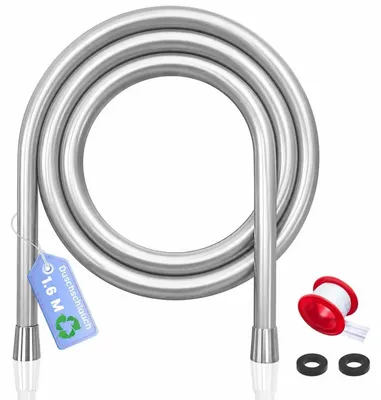 Image de Tuyau de douche, 1,60 m, PVC, flexible, universel, ½ pouce, finition argent mat, résistant à la haute pression