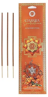 Produktbild von Räucherstäbchen Svadhisthana Chakra Orangenblüte und Sandelholz – Packung mit 6 Stück – 40 Stäbchen