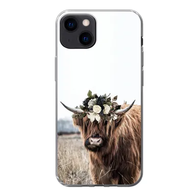Produktbild von MuchoWow® Handyhülle Schutzhülle Hülle für iPhone 13 Schottischer Highlander - Blumen - Tiere Silikon Softcase Handy Hülle - Karteninhaber