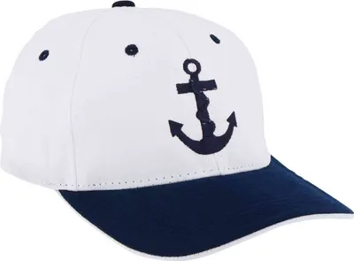 Produktbild von Cap 'Anker', Weiß/Blau, Baumwolle blau bestickt – Nautische Retro-Stil Mütze