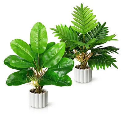 Image de 2 petites plantes artificielles, pour décorer le salon et la chambre à coucher, comme décoration d'intérieur, plantes artificielles réalistes pour le bureau, le bureau, la chambre et la salle de bains, plantes artificielles, plantes en plastique