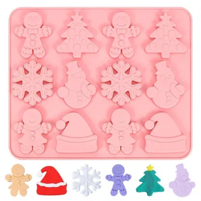 Immagine prodotto di Stampo in silicone a forma di fiocco di neve, omino di pan di zenzero, albero di Natale, ideale per torte, biscotti e candele natalizie