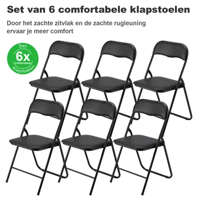 Produktbild von BARDI 6er-Set Klappstühle – Faltbarer Stuhl – Komfortabel & Leicht – Belastbarkeit: 100 kg – Maße: 43 x 38 x 87 cm – Material: PVC – Esszimmerstuhl – Schwarz