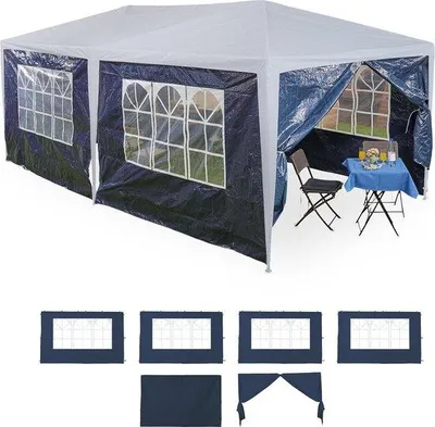 Image de Kit de tente de réception imperméable en PE, bleu, 2 x 3 m, 6 côtés