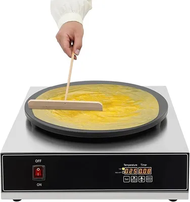 Zdjęcie produktu dla Piekarnik do naleśników ze stali nierdzewnej, 2800W, z powłoką antyprzywierającą, średnica płyty grzewczej 40 cm, cyfrowy wyświetlacz, regulacja temperatury (32-570°F), szybkie nagrzewanie, idealny do restauracji, kawiarni i użytku domowego (srebrny)