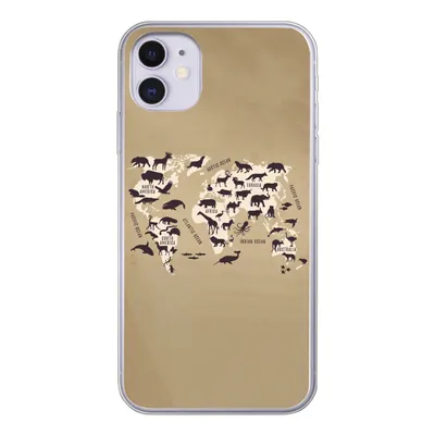 Produktbild von MuchoWow® Handyhülle Schutzhülle Hülle für iPhone 11 Weltkarte - Tiere - Braun Silikon Softcase Handy Hülle - Handytasche