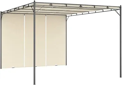 Immagine prodotto di Gazebo da giardino con tende laterali, dimensioni 4x3x2,25 m, colore crema. Gazebo robusto per feste, realizzato in acciaio verniciato a polvere e poliestere. Tenda da giardino con tetto scorrevole, ideale per giardino e terrazza