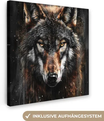 Zdjęcie produktu dla MuchoWow® - Obraz na płótnie - Zwierzęta - Wilk - Portret - Czarny - Brązowy, fototapeta, dekoracja ścienna, obrazy do salonu, 50x50cm