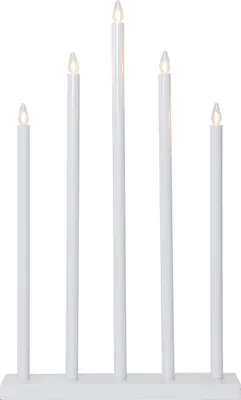 Obrázek produktu pro Vánoční dekorace Stojan na svíčky HOLY E10 5X3W dřevo, ocel bílá D:38cm Š:10cm V:64cm s kabelovým vypínačem