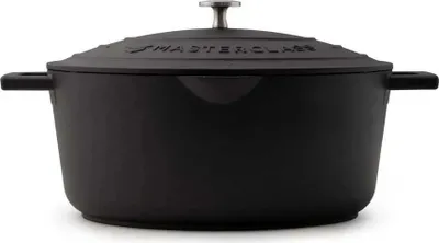 Zdjęcie produktu dla Owalne naczynie żaroodporne Masterclass wykonane z odlewu aluminium z powłoką nieprzywierającą i pokrywką z sitkiem, z płyty do piekarnika, 30 cm, 6 l