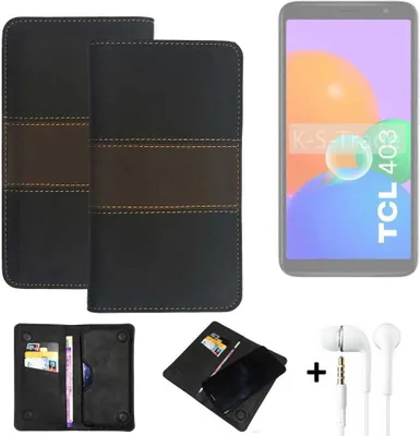 Produktbild von K-S-Trade Handyhülle + Kopfhörer kompatibel mit TCL 403 Schutzhülle Walletcase Bookstyle Tasche Schutz Case Hülle Wallet Cover Kunstleder