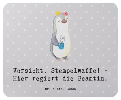 Produktbild von Mr. & Mrs. Panda Mousepad Beamtin Stempelwaffe - Grau Pastell - Geschenk, Verantwortung, Mauspad, Berufsalltag, laptop, Beruf, Hingabe, personalisierte Geschenke, Beamte