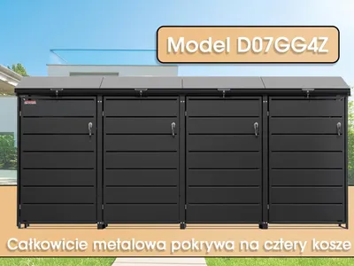Zdjęcie produktu dla Wiata na pojemniki D07GG4Z, na 4 pojemniki z dwoma zamkami chroniącymi przed wiatrem i kradzieżą, antracytowa