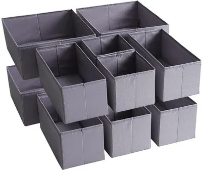 Produktbild von Unyqoos® 12‑teiliges Schubladen-Organizer-Set, Dunkelgrau, Polyestergewebe – 4×28×28×13 / 4×28×14×13 / 4×14×14×13 cm, für Kleiderschrank & Bad