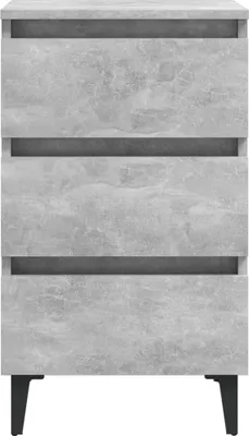 Image de Table de chevet panneaux de particules et métal avec tiroirs gris béton