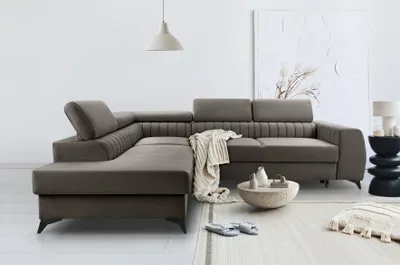 Zdjęcie produktu dla BREGO Grey narożnik w kształcie litery L 270x202 cm lewa strona - Sofa rozkładana z podstawą do spania, Regulowane zagłówki, Tkanina Zetta, Nowoczesny design, Wolnostojąca, Wygodny narożnik tapicerowany