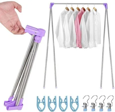 Obrázok produktu pre Skladací prenosný stojan na oblečenie - nerezová oceľ - 34-78 cm