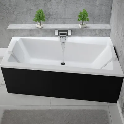 Produktbild von Badewanne INFINITY 160x100 mit Füßen , mit Siphon und schwarz Schürze, rechte