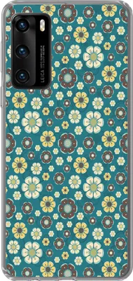 Produktbild von MuchoWow® Handyhülle Schutzhülle Hülle für Telefoonhoesje Huawei P40 Retro - Blumen - Muster - Blau Silikon Softcase Handy Hülle - Handytasche