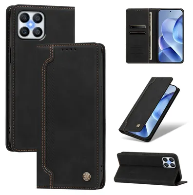 Produktbild von Handyhülle für Honor X8 4G, Leder Wallet Klapphülle mit Standfunktion, Stoßfeste Schutzhülle Schwarz