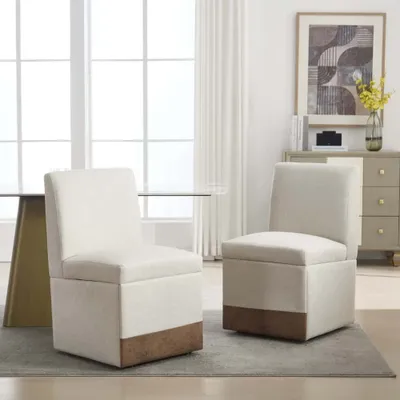 Produktbild von AIORBER Esszimmerstühle, 2er Set,Gepolsterte,mit Stauraum & Rollen,Drehbare Stoffstühle,weich und bequem,für Esszimmer, Wohnzimmer, 50x59x86cm, Beige