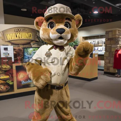 Productafbeelding van Mascot REDBROKOLY karakter van een Olive Mountain Lion gekleed met een rompertje en stropdassen