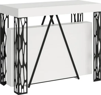 Produktbild von ITYHOME - Ausziehbarer Konsolentisch 90x40/300 cm Kerpa Esche weiß mit Eisenrahmen aus Anthrazit