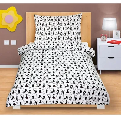 Produktbild von Kinderbettwäsche aus Baumwolle - 90x135 cm, 45x60 - schwarz