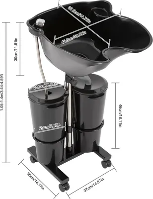 Produktbild von Tragbares Haarwaschbecken - Stehende Friseur-Waschstation - 2×10 L Wassertanks - Höhenverstellung 1,05–1,4 m - PP-Kunststoff - 100–240 V - Schwarz