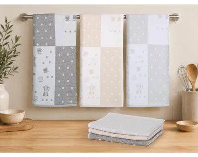 Obrázek produktu pro Kuchyňské utěrky - sada 3 kusů - 50x70 cm - Béžová,Šedá