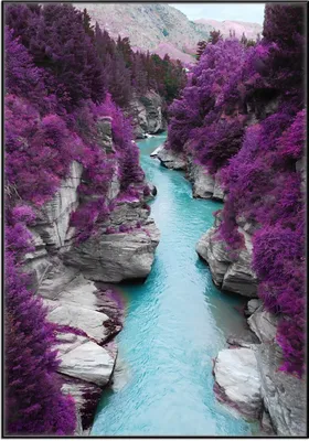 Produktbild von Wallario Wandbild Fluss in lilafarbener Schlucht, Größe: 70,30 x 100,30 cm, Poster mit schwarzem Aluminiumrahmen