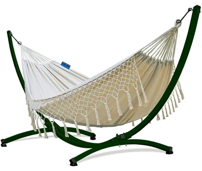 Produktbild von Potenza Outdoor Hängematte mit Gestell für 2 Personen I Baumwolle Doppelhängematte XXL 220x160, 200kg I Grün Hängemattengestell 220kg, wetterfest
