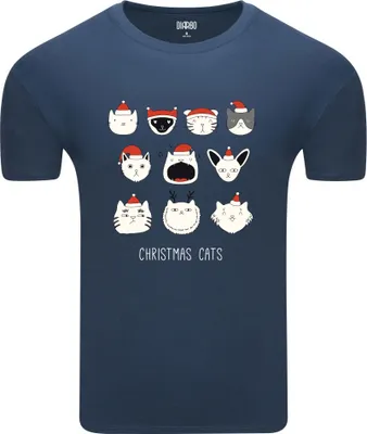 Produktbild von Diarbo Herren Weihnachts-T-Shirt Weihnachtsgeschenk Weihnachtskatzen Dunkelblau Gr.L