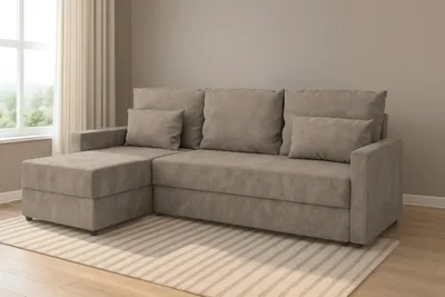 Produktbild von Ecksofa **KUBO L** mit Schlaffunktion **120 × 200 cm**, Bettkasten, universell links/rechts montierbar, **Kronos Paros 03 Beige**, **226 cm**.