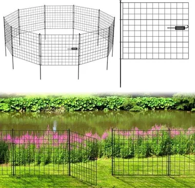 Productafbeelding van Vijverhekset 77,5 x 64 cm - metaal - 8 panelen + 2 poorten - hondenhek voor tuinomheining
