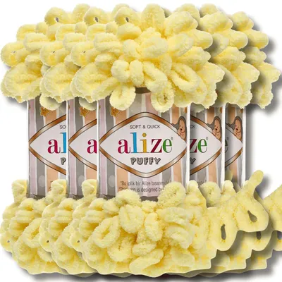 Produktbild von Alize 5x 100g Puffy Wolle, Uni, Häkeln, Stricken (Light Yellow - 13)