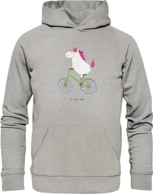 Produktbild von Mr. & Mrs. Panda Sweathoodie Einhorn Radfahrer Größe XS - Heather Grey - Geschenk, Kapuzenpulli, Unicorn, Hoodie, Radfahren, Sweatshirt, Kummer, Hoody, Bike, Pullover