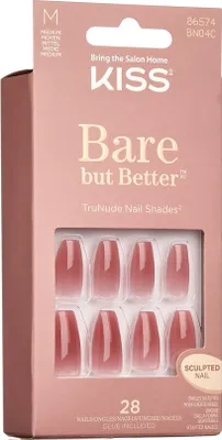 A box of Kiss artificial nails, showing the packaging and the nails inside.