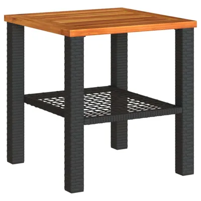 Immagine prodotto di Tavolo da Giardino Nero 40x40x42cm in Polyrattan e Legno Acacia
