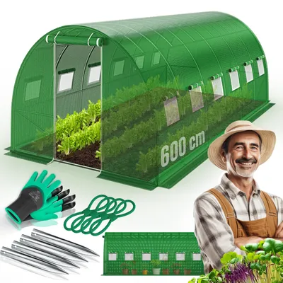 Image de Serre tunnel KESSER® en film, stable, avec fenêtres équipées de moustiquaires et porte | Tunnel de jardin avec structure en acier galvanisé | Tunnel en film de 170 g/m² comprenant des piquets de sol, des gants et des cordes